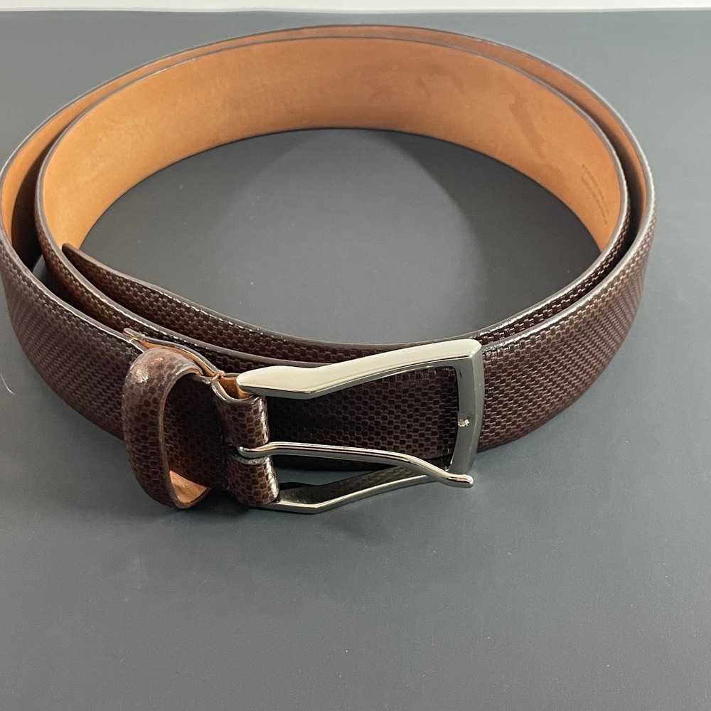 38/95 Fullum & Holt Belt Mens Brown Textured Leather Silver Buckle 04414B Cowboy